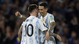 Angel Di Maria embraces team-mate Lionel Messi