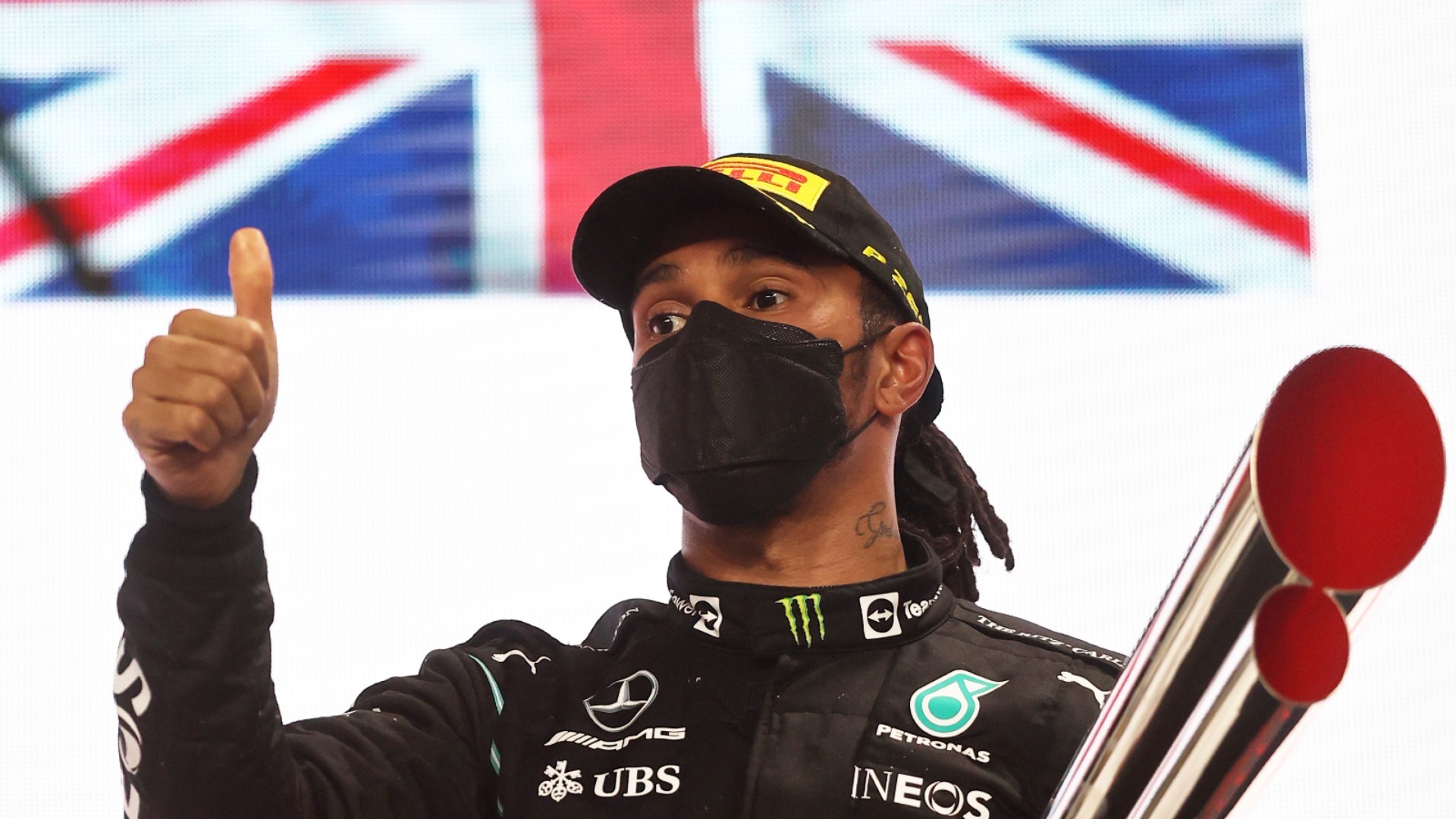 Lewis Hamilton celebrates his win in Qatar
