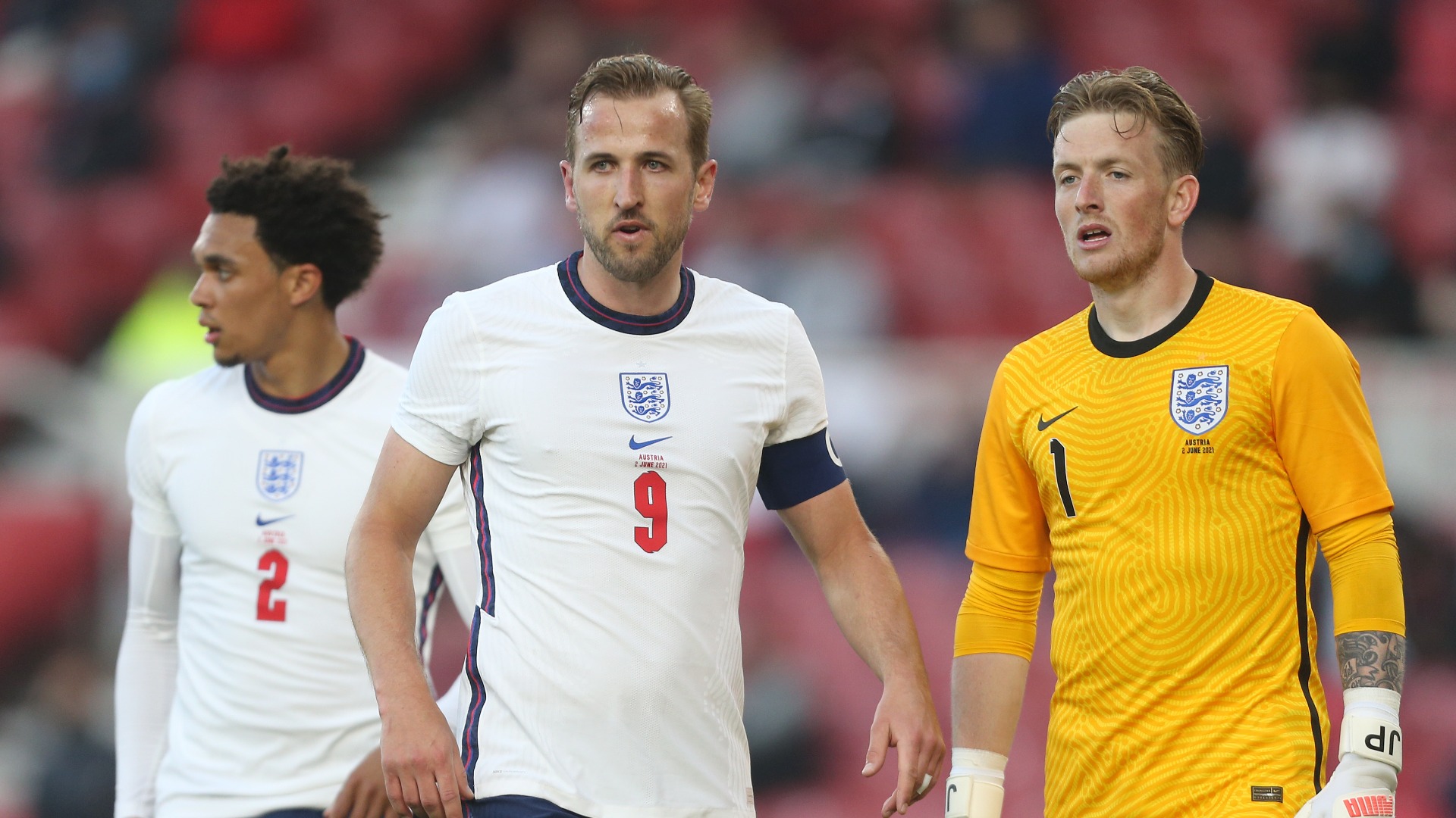 Harry Kane, England captain, in action against Austria