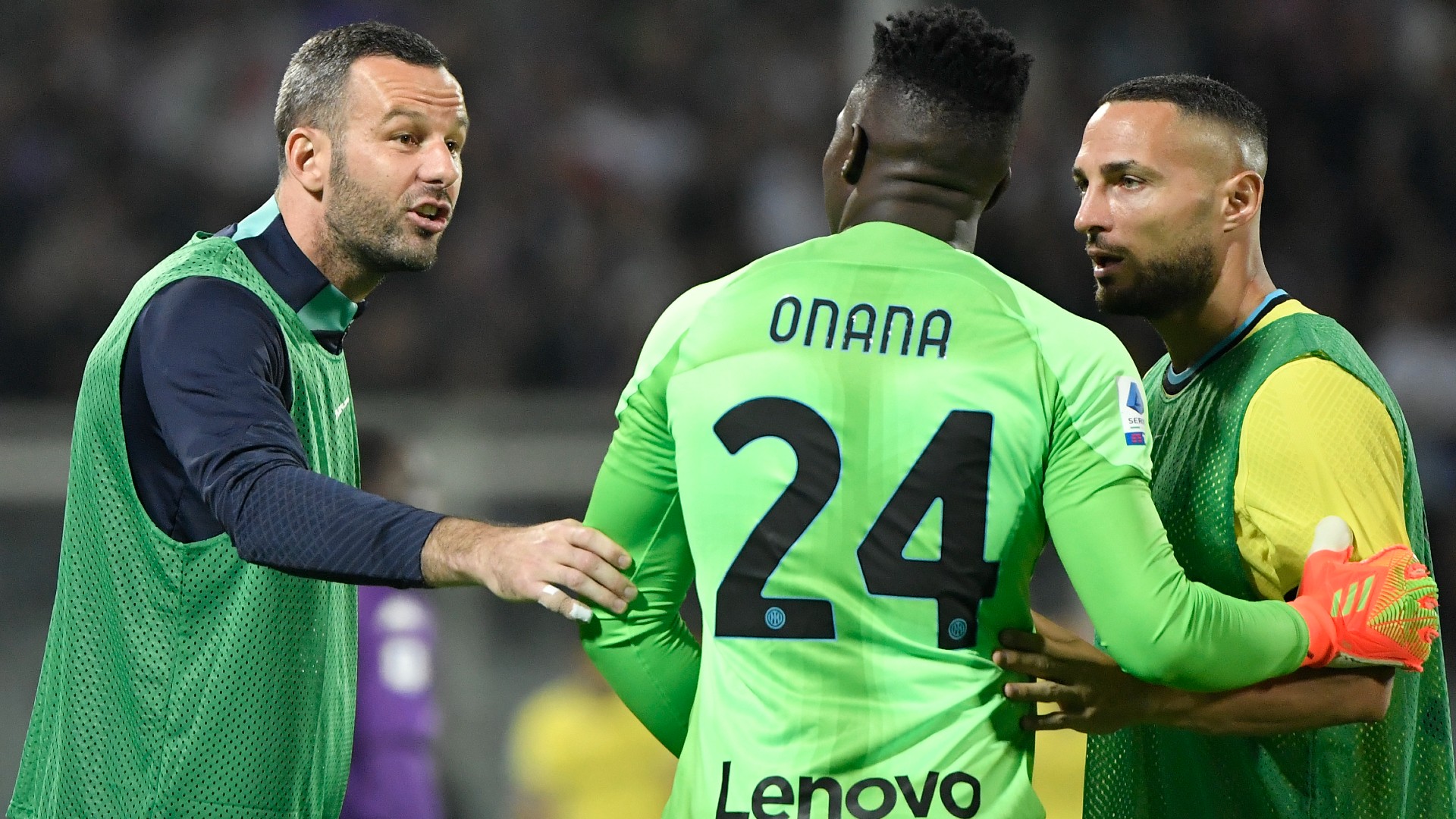 Andre Onana (C) is always learning from Samir Handanovic (L)