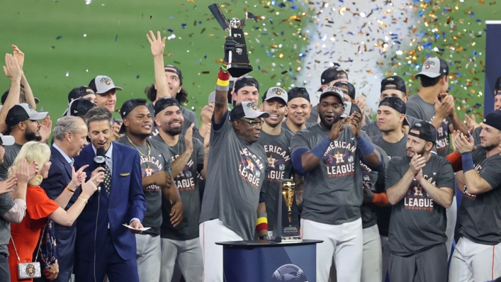 Houston Astros manager Dusty Baker celebrates