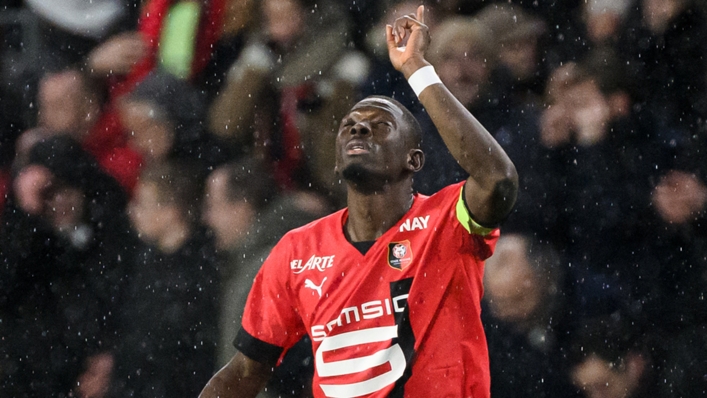 Hamari Traore celebrates his winner for Rennes