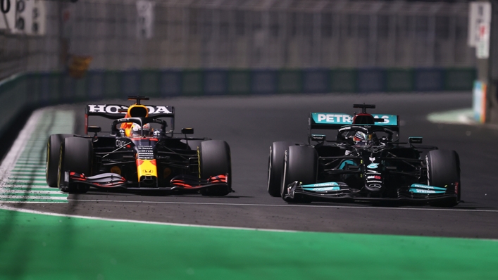 Max Verstappen and Lewis Hamilton race at the Saudi Arabian Grand Prix