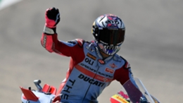 Enea Bastianini celebrates his victory at the Aragon Grand Prix