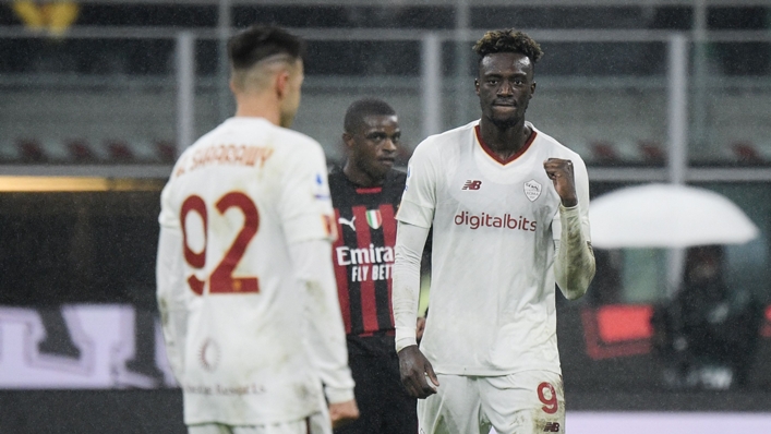 Tammy Abraham celebrates after scoring a dramatic equaliser at San Siro