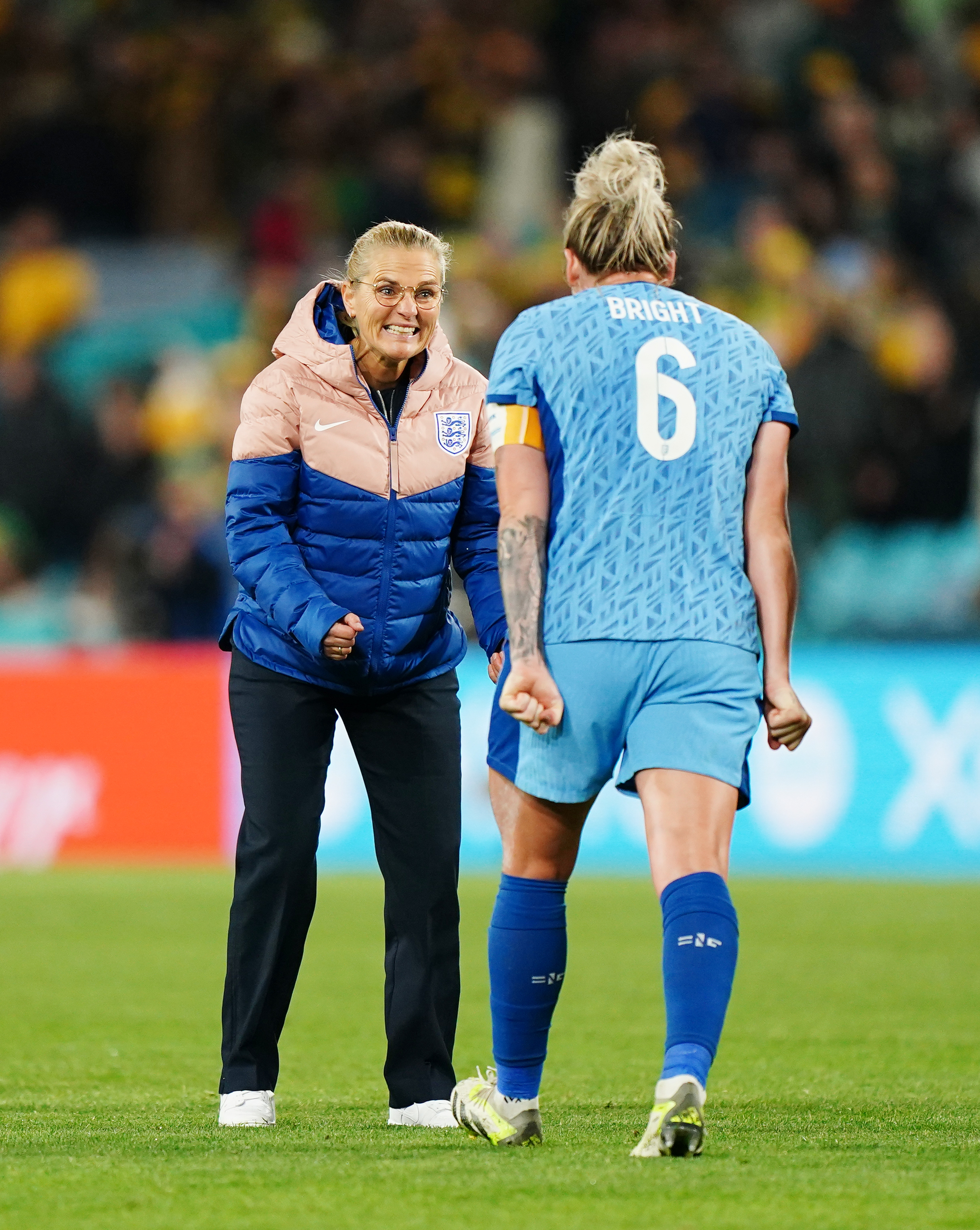 Sarina Wiegman celebrates with Millie Bright