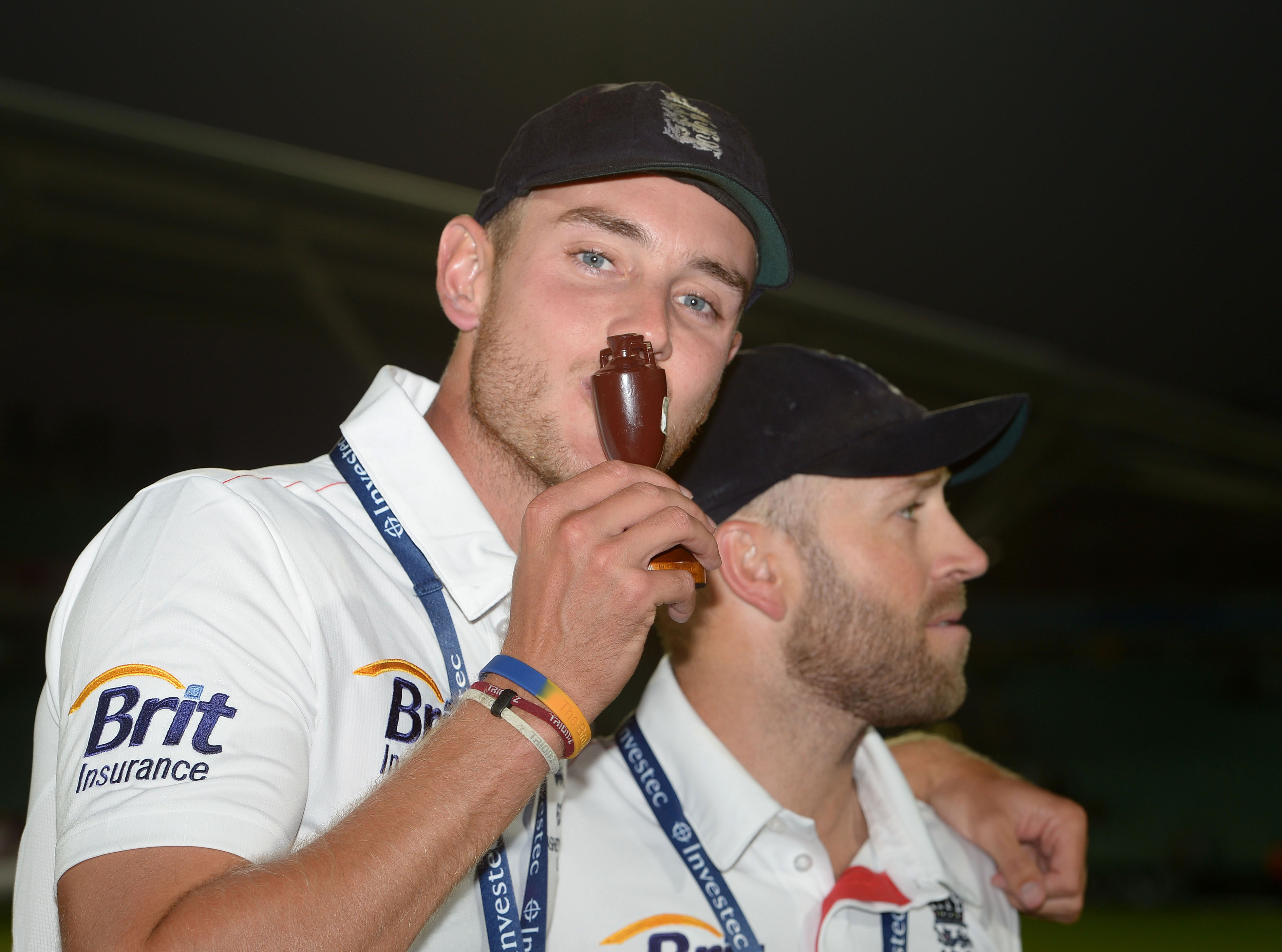 Broad and Matt Prior celebrate with the Ashes urn at Lord's in 2013