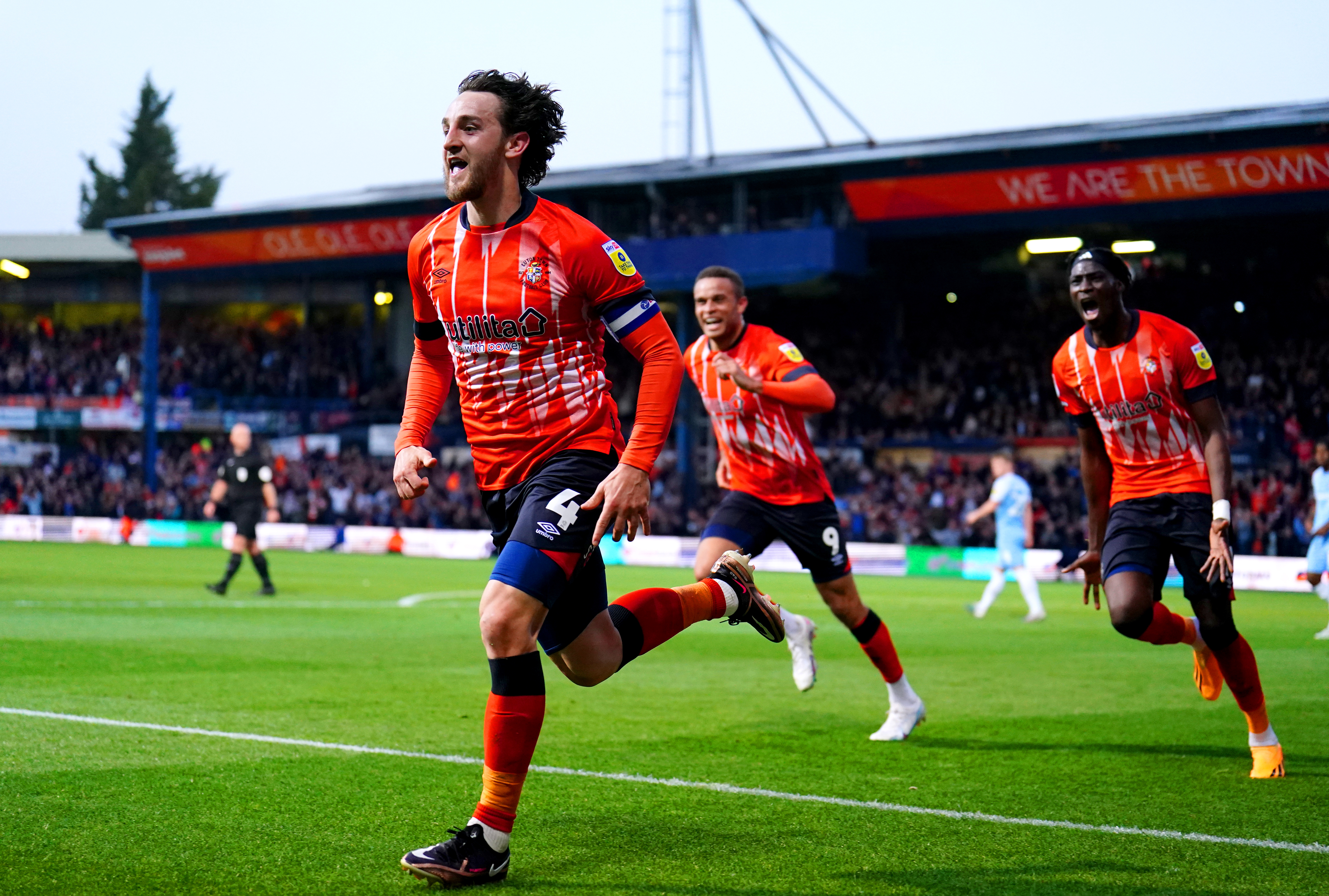 Luton Town’s Tom Lockyer celebrates scoring