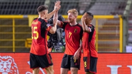 Belgium celebrate De Bruyne's goal