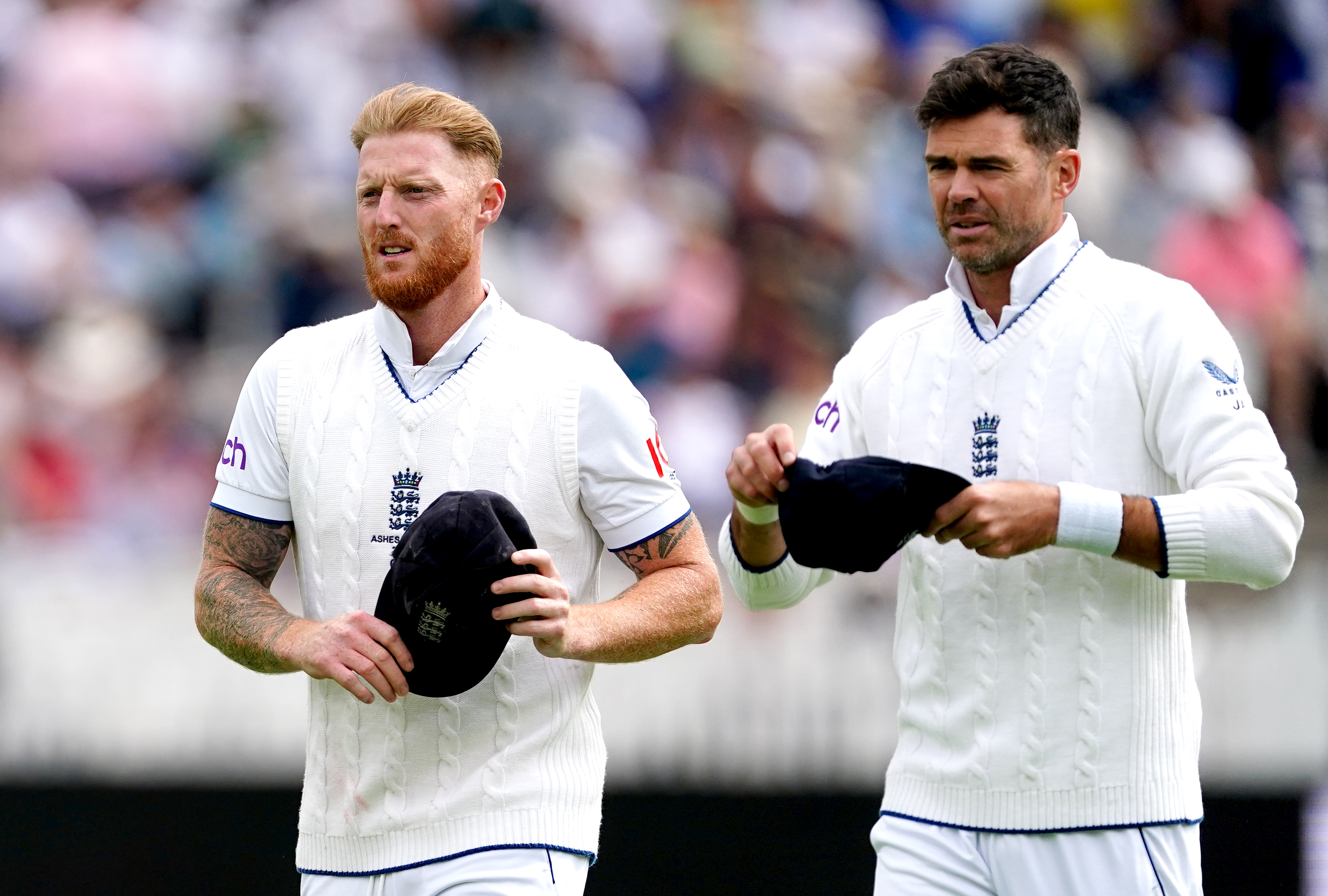 England’s Ben Stokes, left, and James Anderson