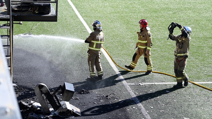 Firefighters deal with a blaze at Andorra's home stadium