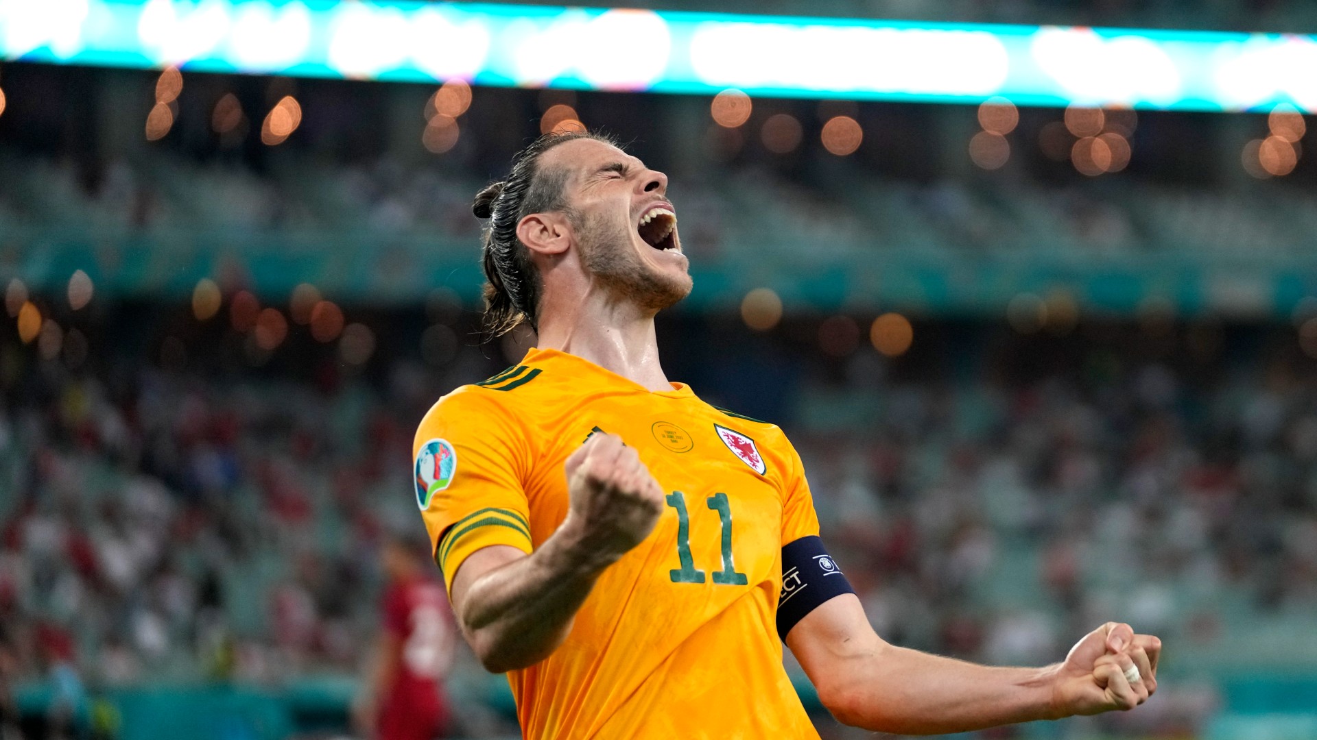 Gareth Bale celebrates in Baku
