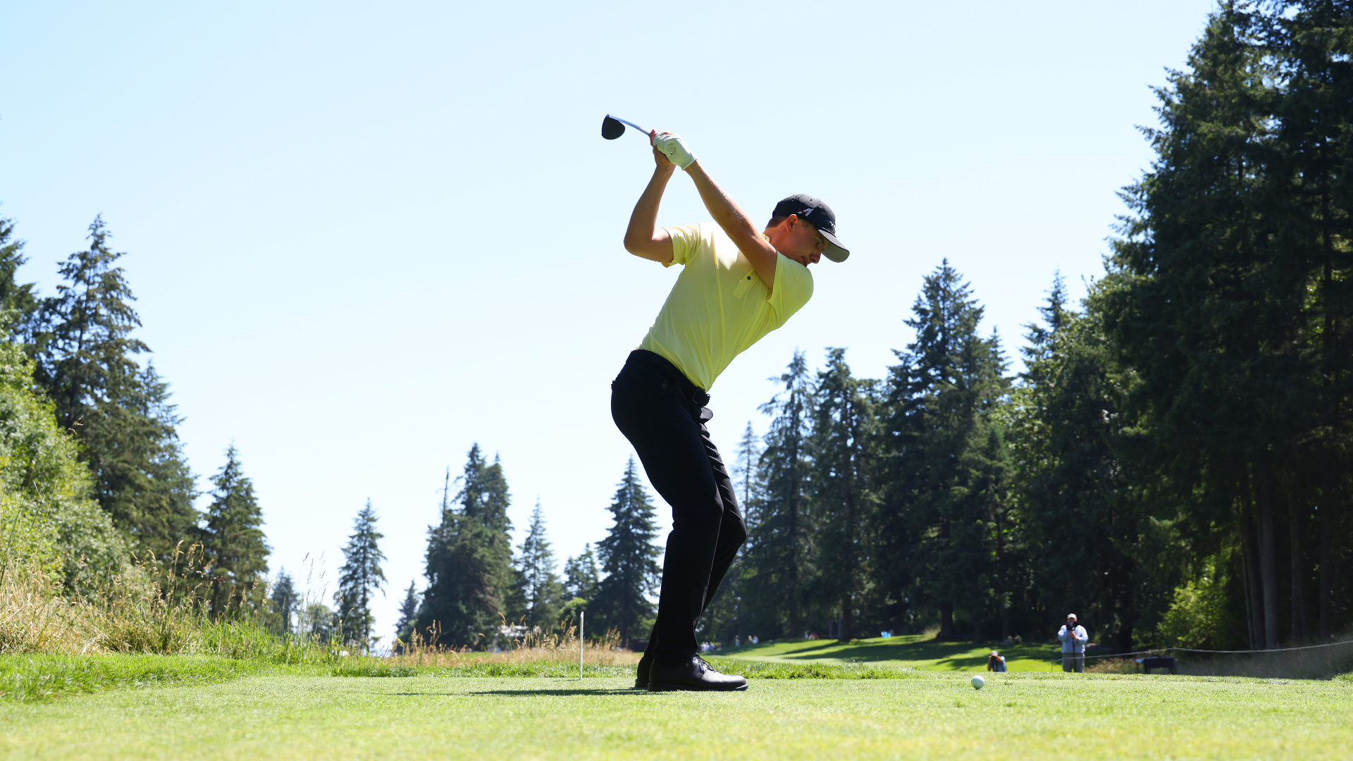 Carlos Ortiz tees off on the 16th hole at Pumpkin Ridge Golf Club