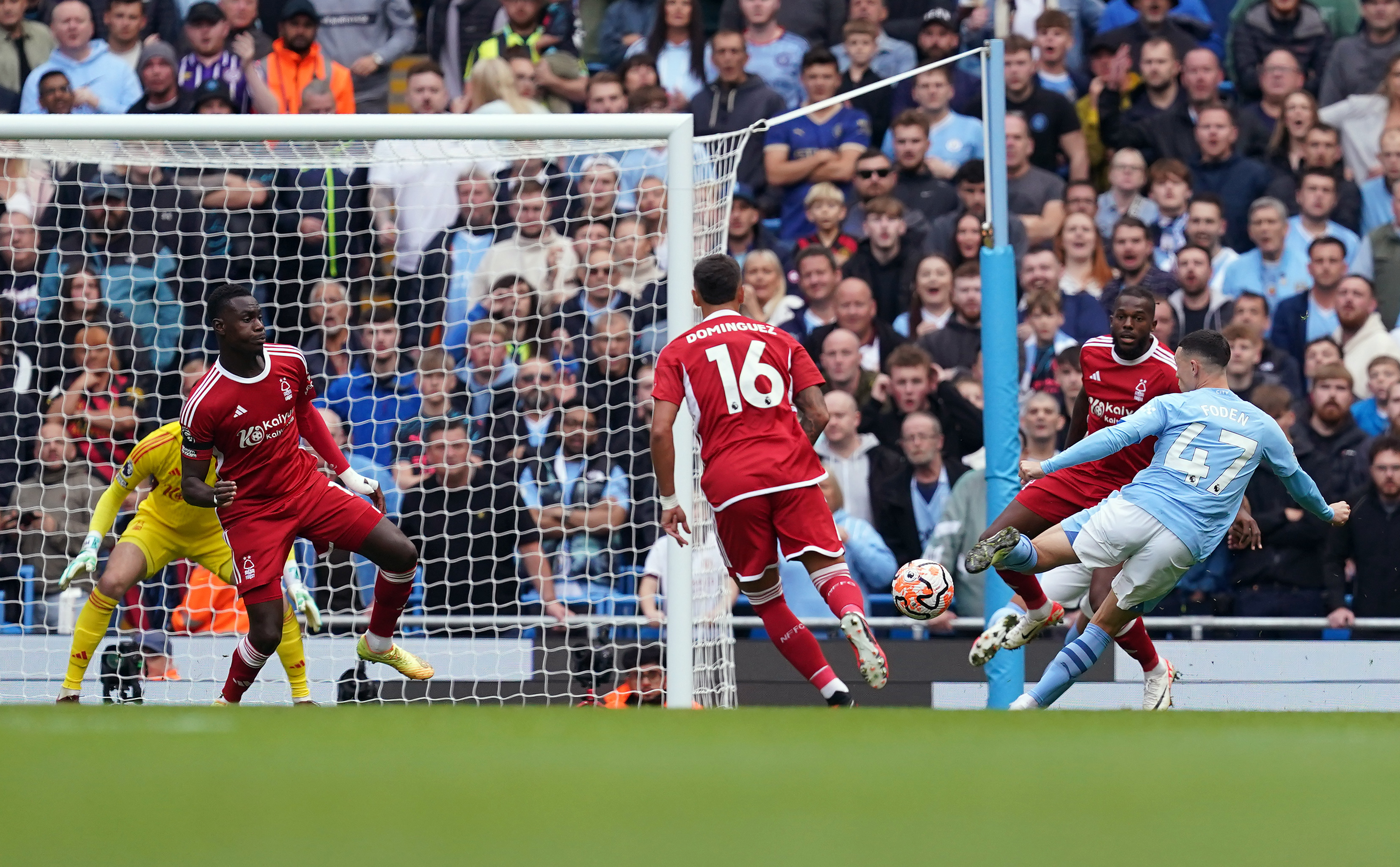 Foden, right, opened the scoring for City after seven minutes Nottingham Forest