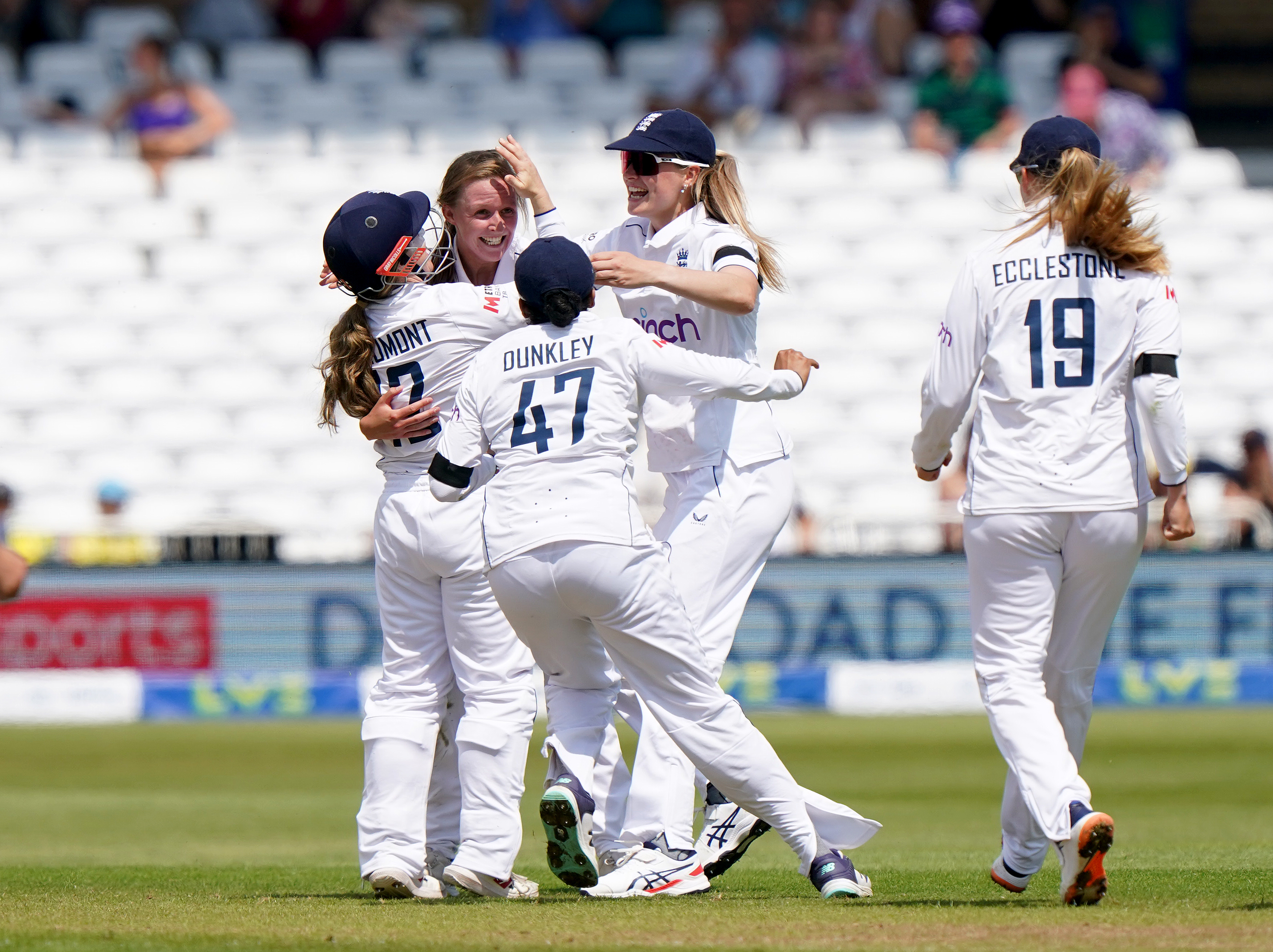 Lauren Filer, second left, caught the eye on her England debut (Tim Goode/PA)