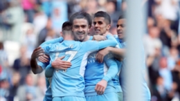 Manchester City players celebrate against Newcastle United on Sunday
