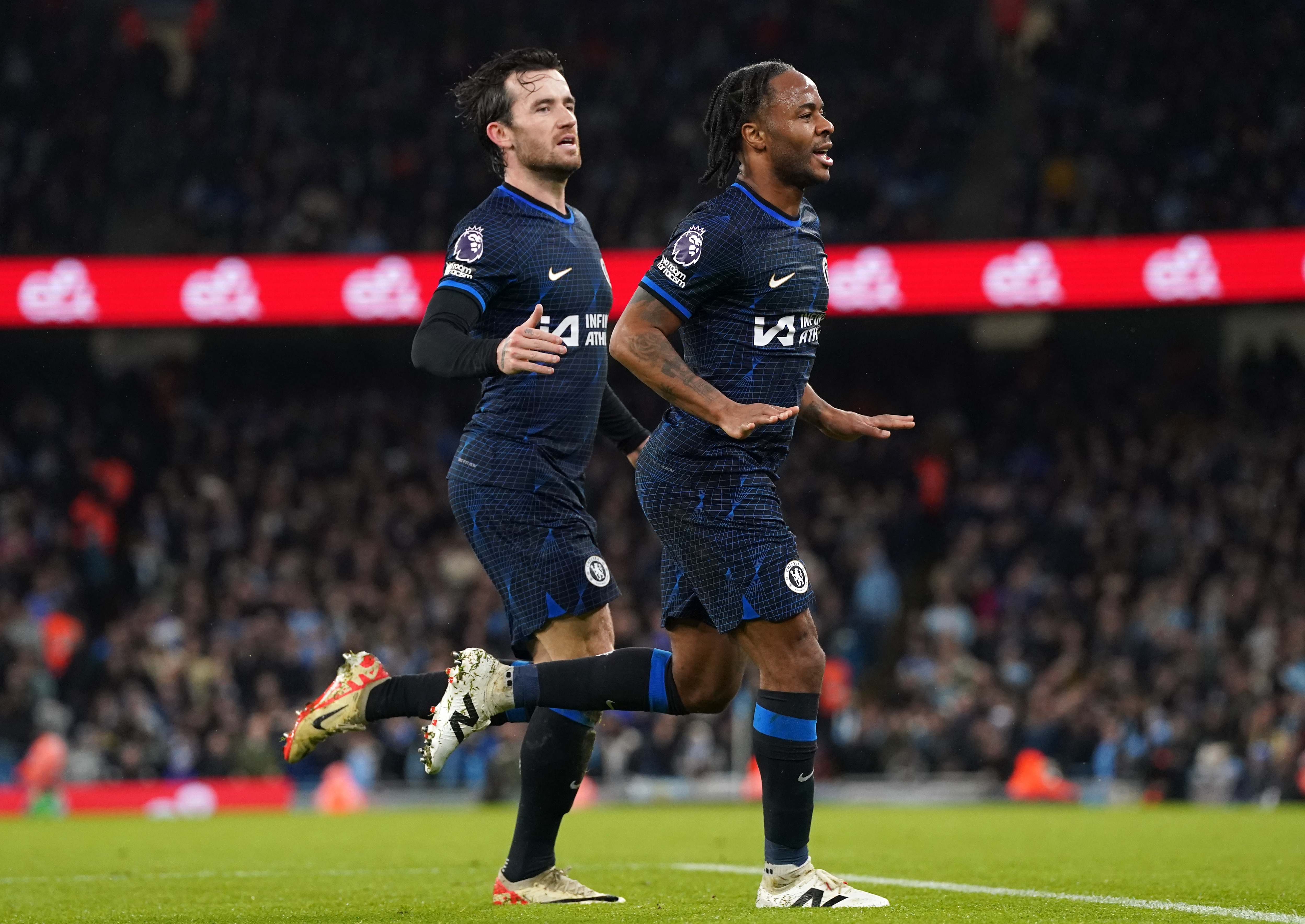 Raheem Sterling mutes his celebrations after scoring against Manchester City