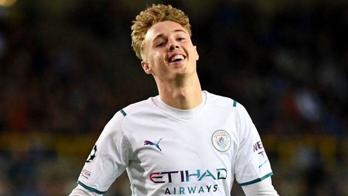 Cole Palmer celebrates his first Champions League goal for Manchester City