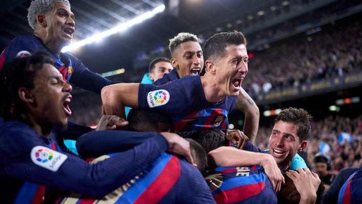 Barcelona celebrate their Clasico winner