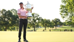 Justin Thomas celebrates his second US PGA Championship victory