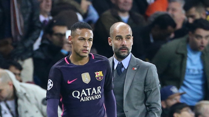 Neymar (L) and Pep Guardiola (R) in 2016