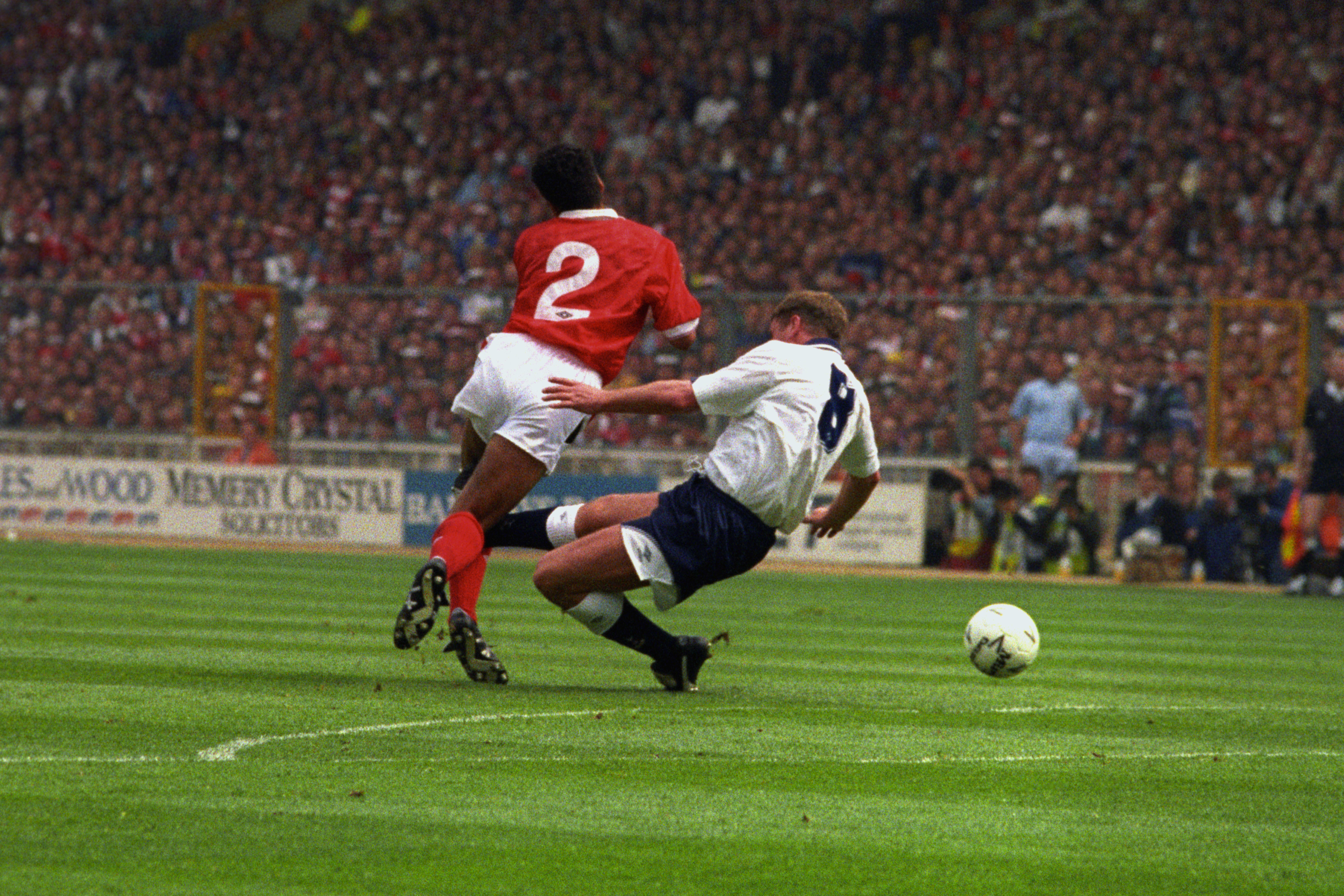 Paul Gascoigne, right, missed the 1991-92 season after this challenge on Nottingham Forest defender Gary Charles in the 1991 FA Cup final