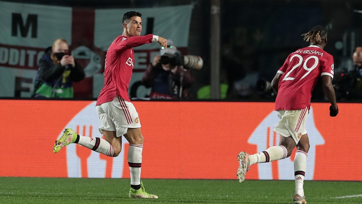 Cristiano Ronaldo celebrates his second goal against Atalanta