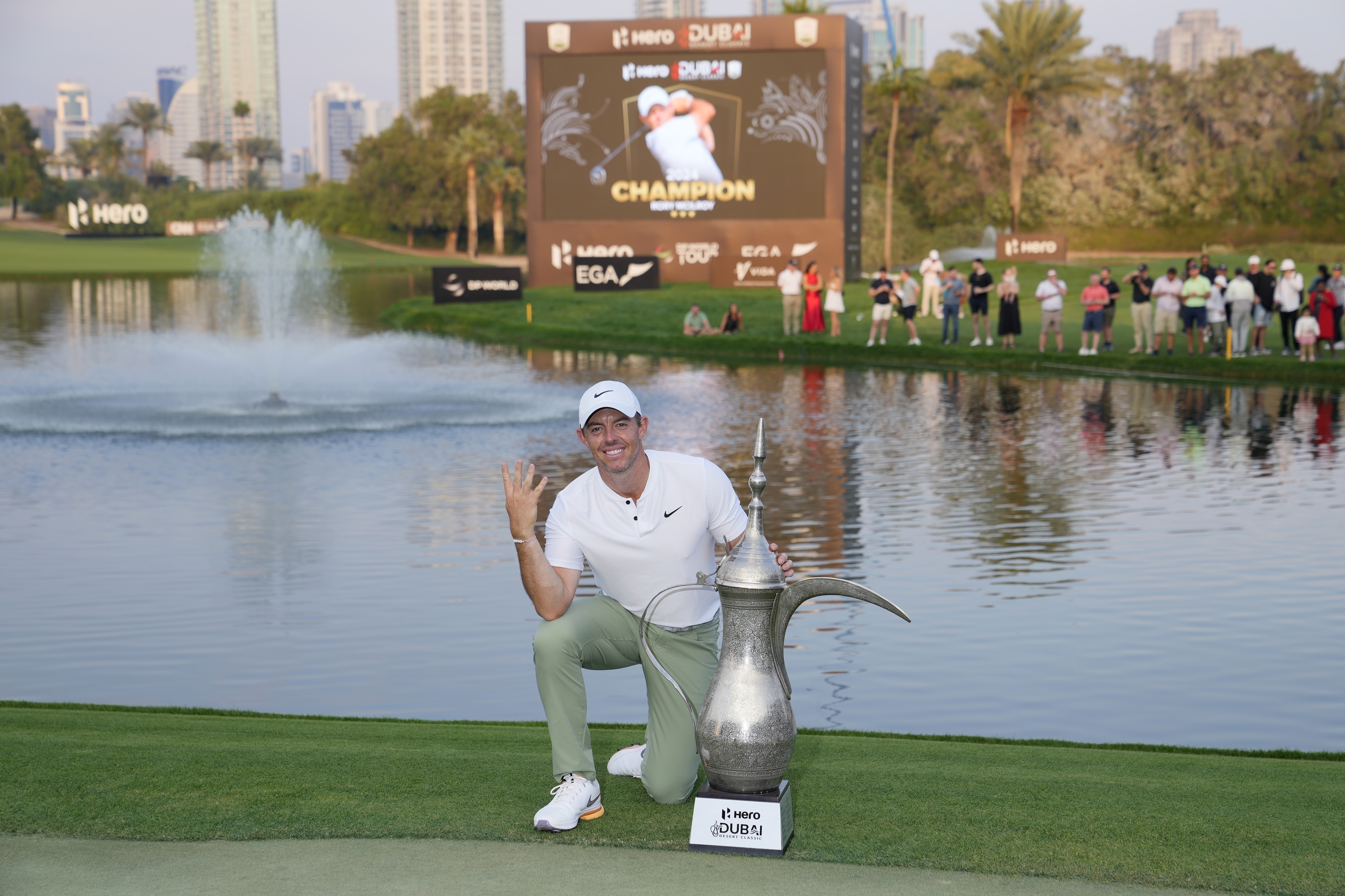 Northern Ireland's Rory McIlroy with the Dubai Desert Classic trophy