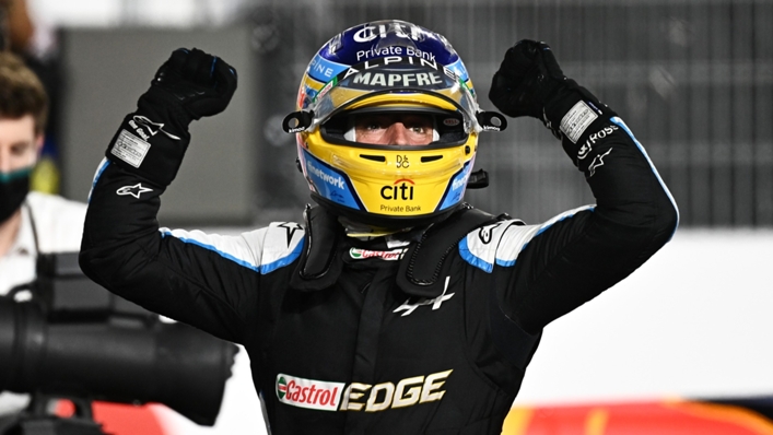 Fernando Alonso celebrates his first podium in seven years