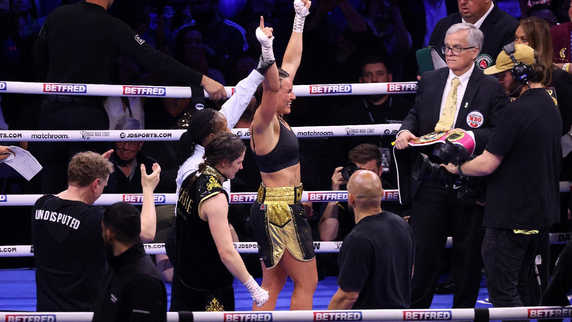 Chantelle Cameron celebrates defeating Katie Taylor