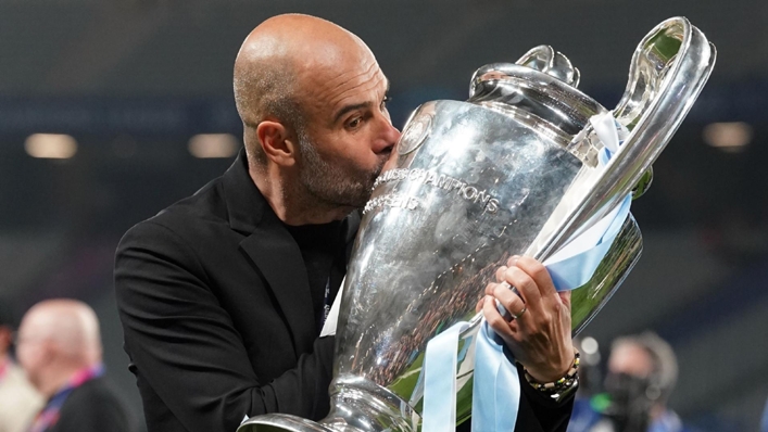 Pep Guardiola celebrates with the Champions League trophy (Nick Potts/PA)