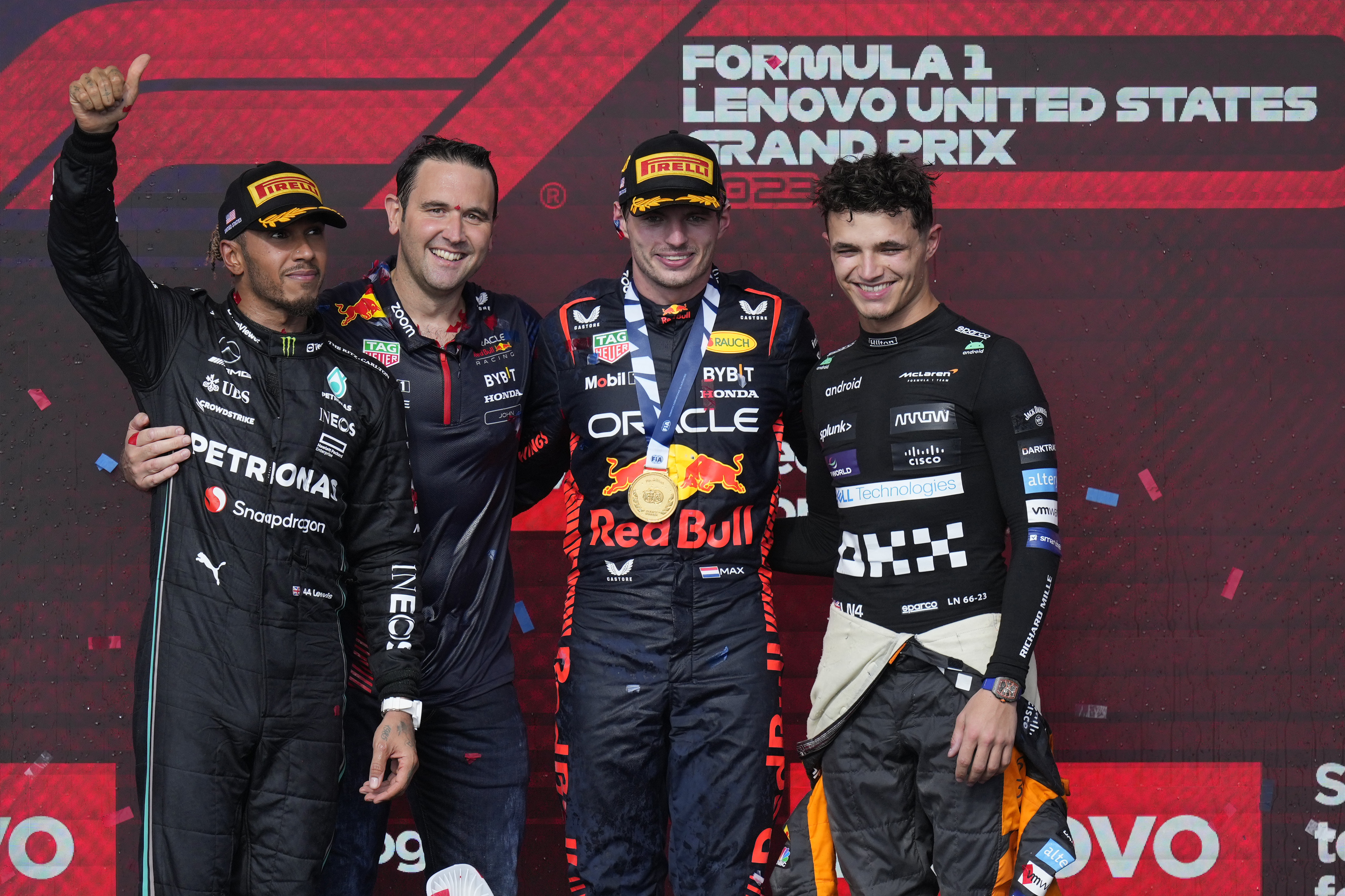 The podium at the US Grand Prix