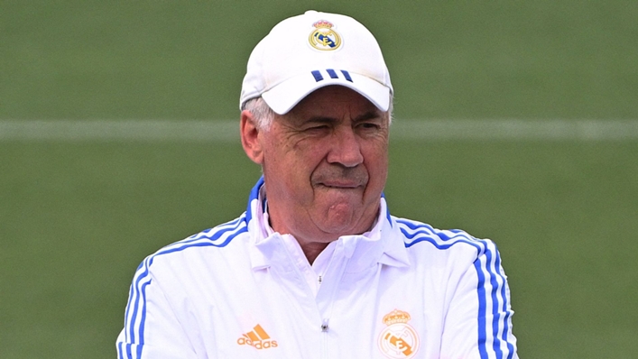 Carlo Ancelotti watches Real Madrid in training on Tuesday