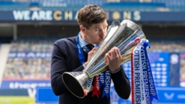Steven Gerrard celebrates Rangers' undefeated title triumph