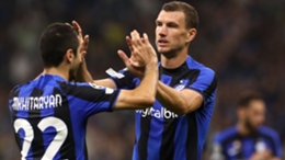 Inter's goalscorers Henrikh Mkhitaryan and Edin Dzeko