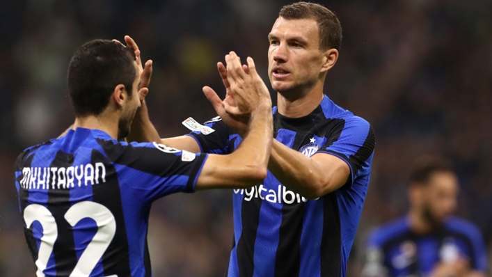 Inter's goalscorers Henrikh Mkhitaryan and Edin Dzeko