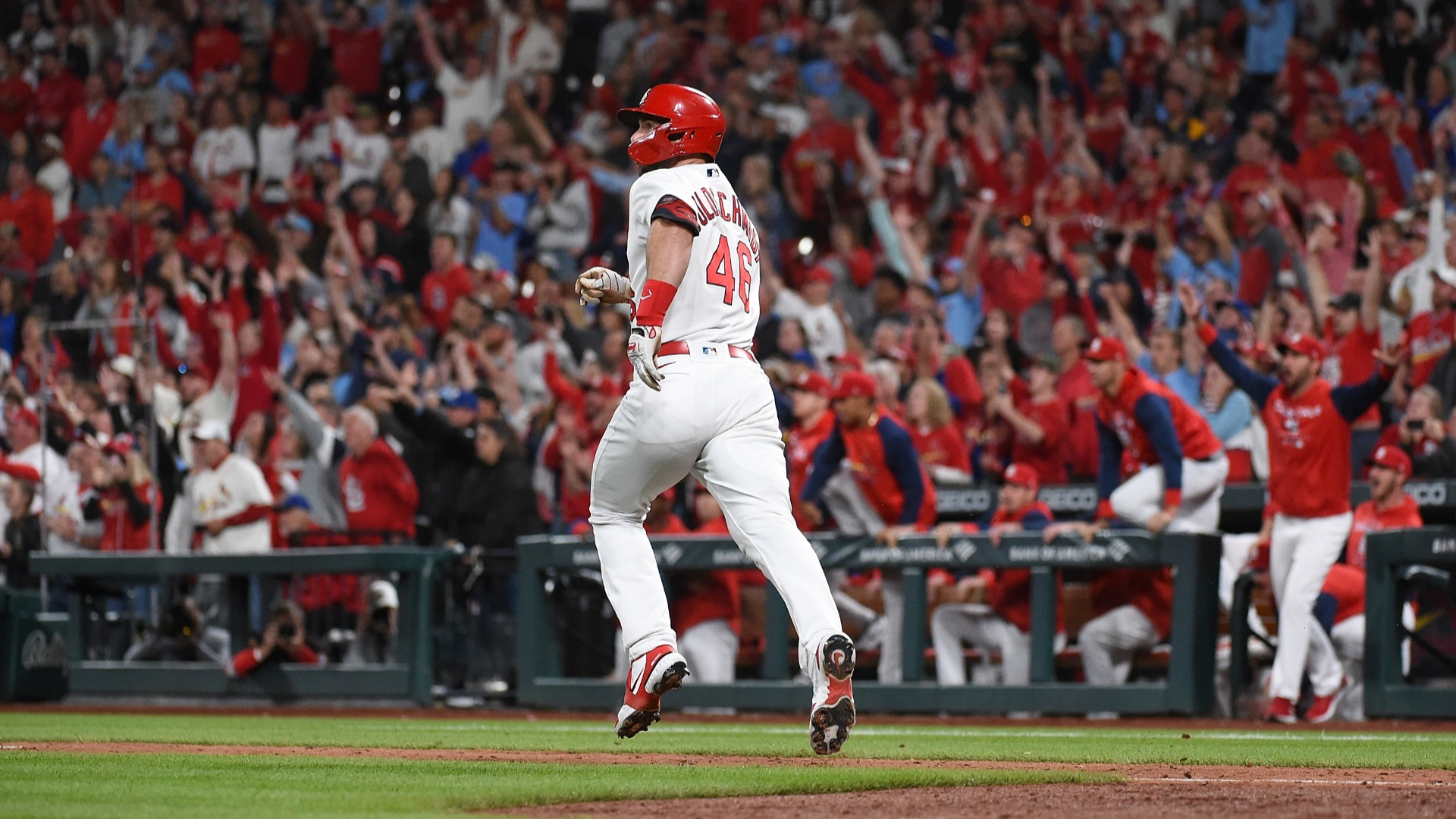 Paul Goldschmidt watches his game-winning grand slam fly over the fence