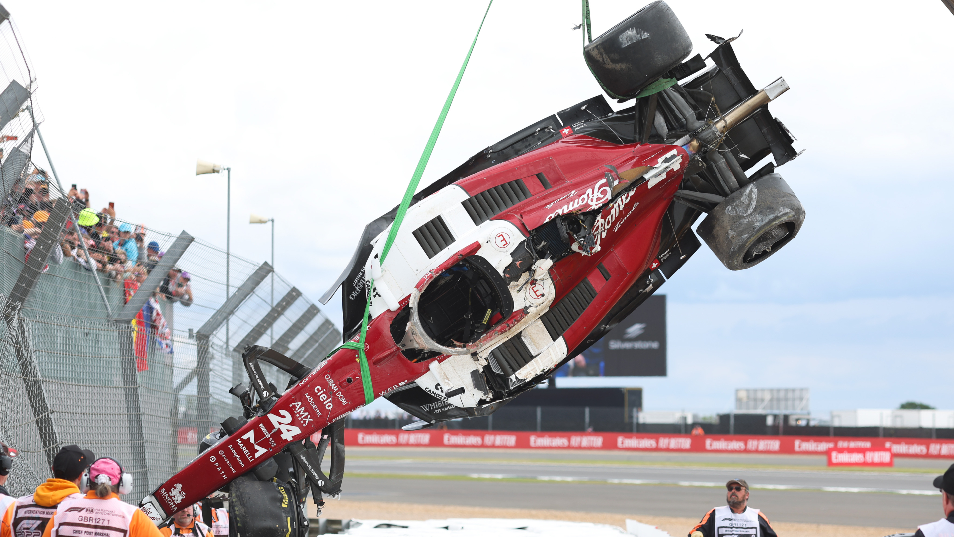 Zhou Guanyu's Alfa Romeo was badly damaged in the crash