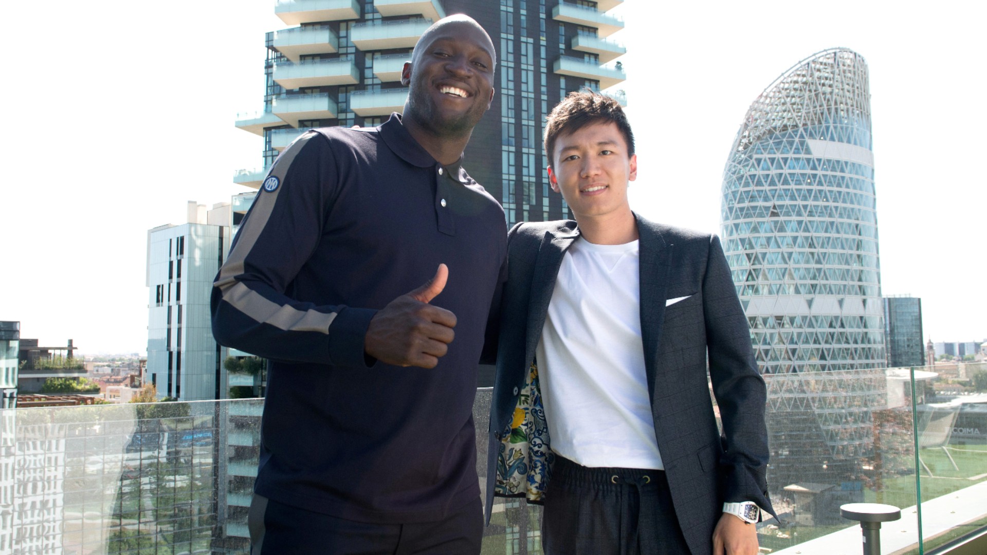 Romelu Lukaku (left) and Inter president Steven Zhang