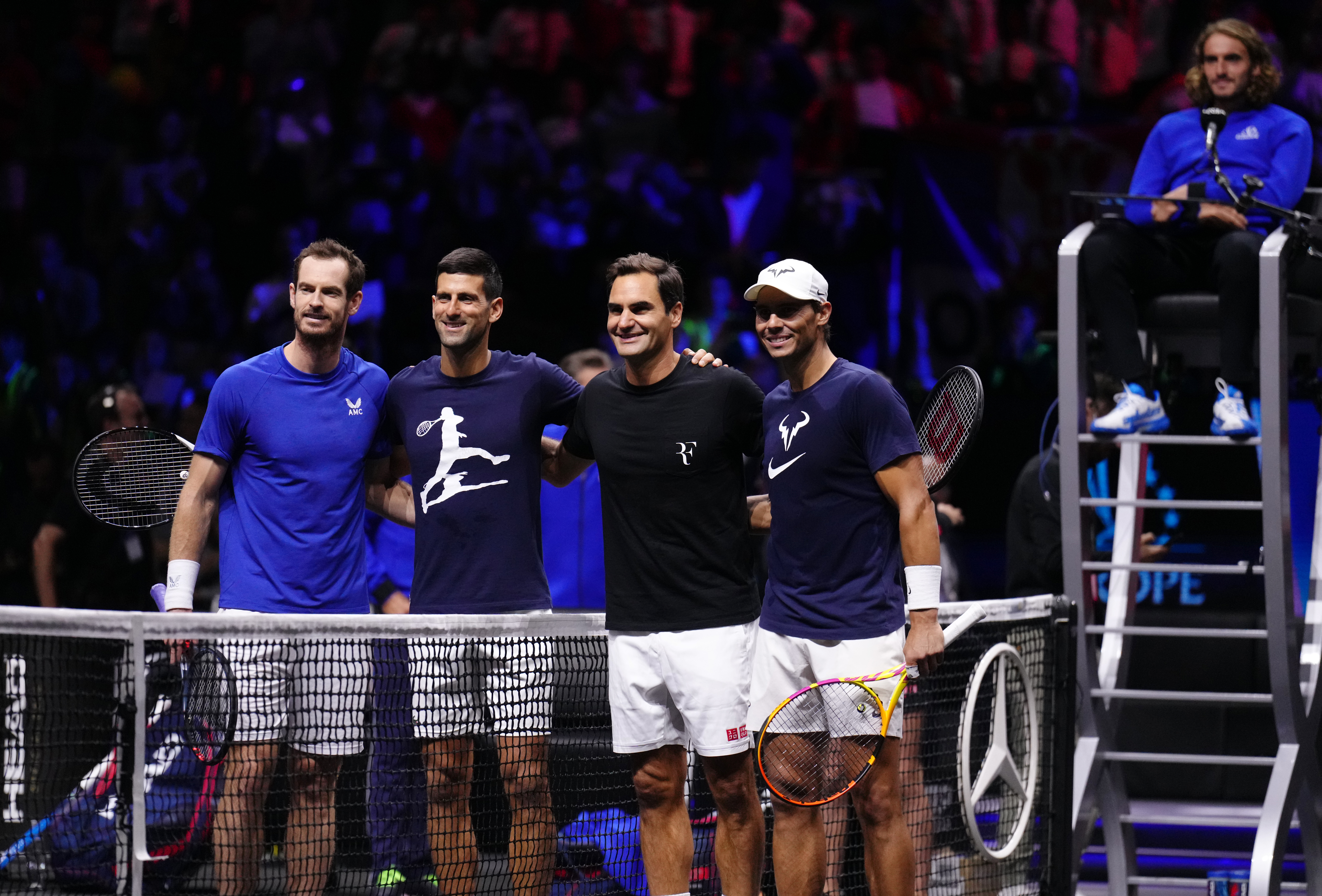 Andy Murray, Novak Djokovic, Roger Federer and Rafael Nadal at the O2 Arena in 2022
