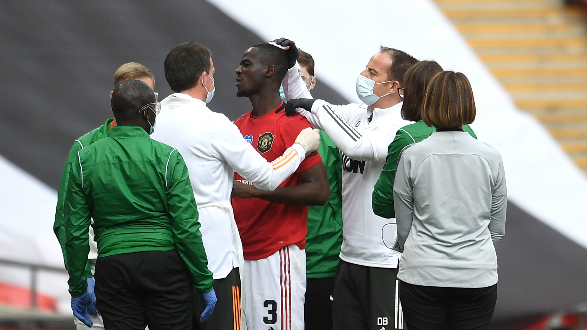 Eric Bailly leaves Man Utd's FA Cup semi-final against Chelsea in neck brace