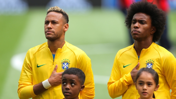 Neymar and Willian representing Brazil at the 2018 World Cup in Russia