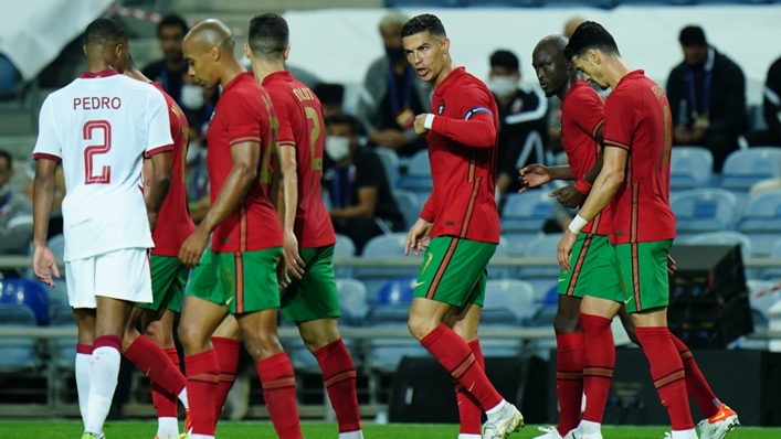 Ronaldo celebrates scoring against Qatar