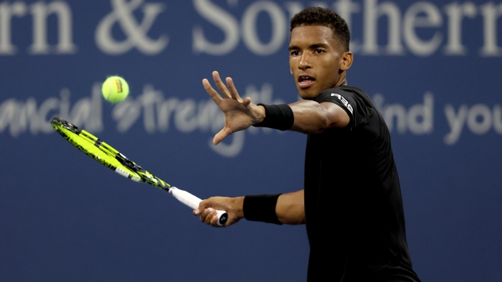 Felix Auger-Aliassime loads up a forehand in his win against Jannik Sinner
