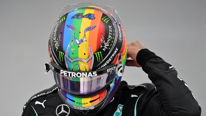 Lewis Hamilton has sported a pride-themed helmet during several races