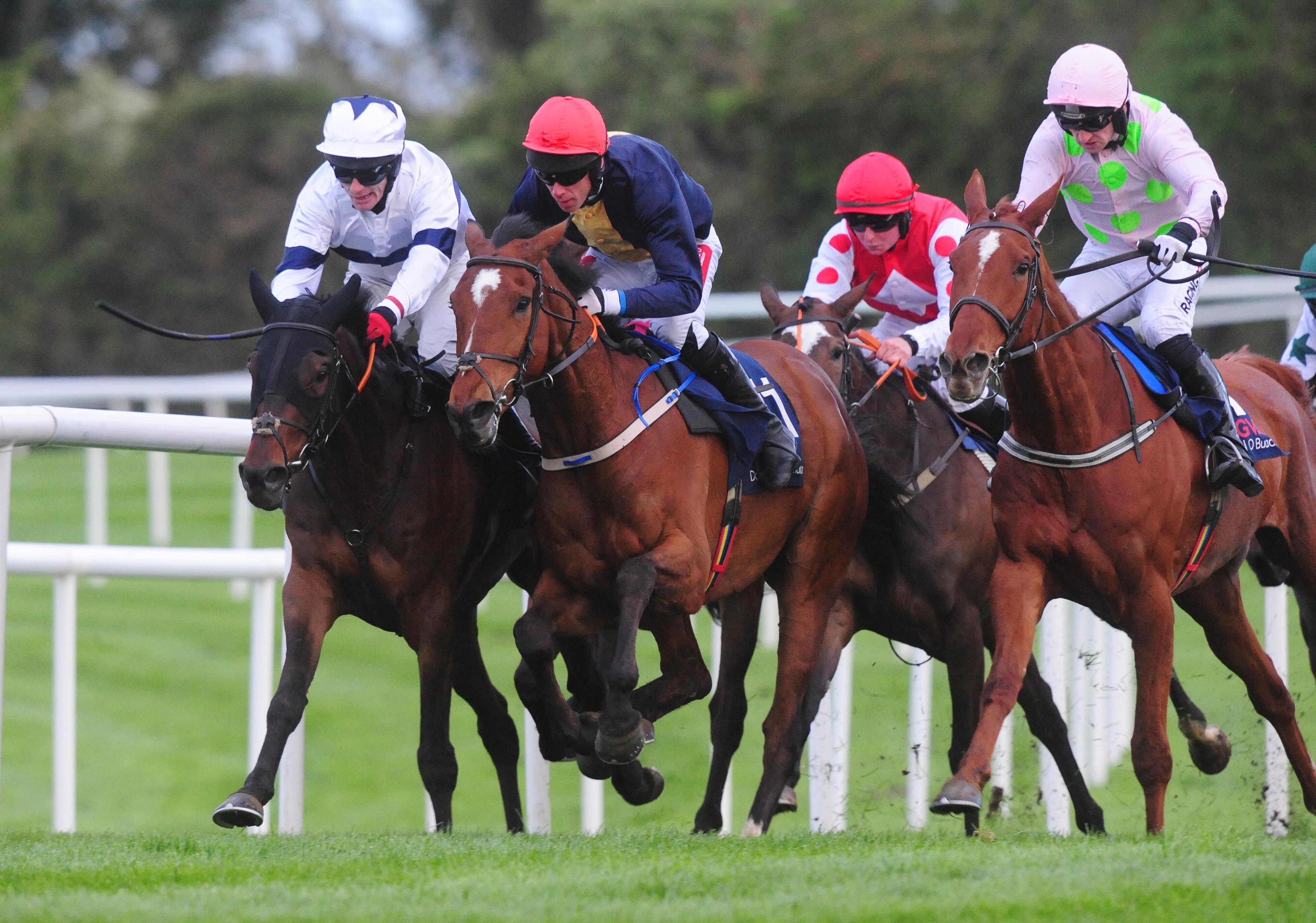 Longhouse Poet (red hat) has run in the last two Grand Nationals at Aintree