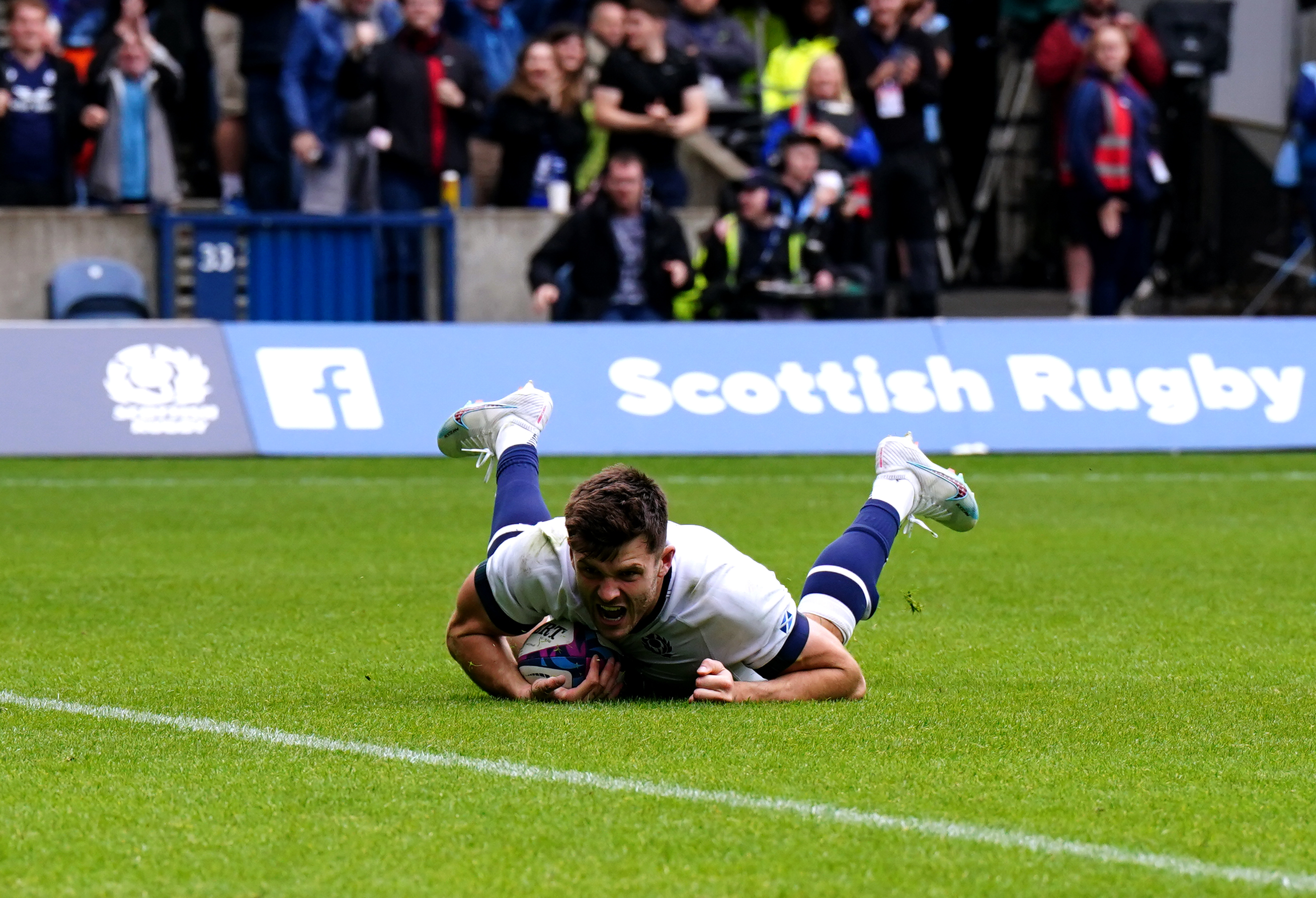 Scotland’s Blair Kinghorn saw a try ruled out