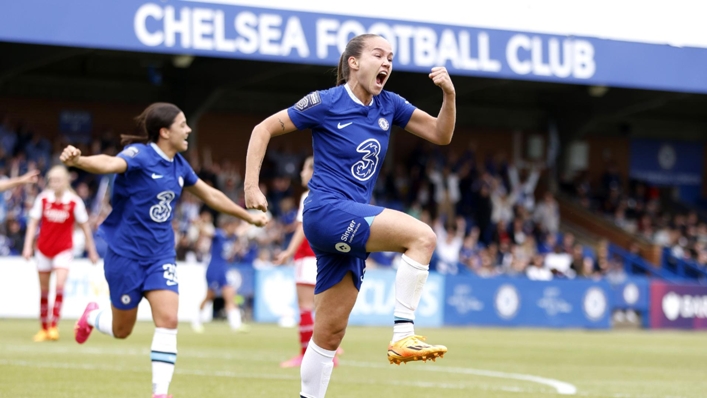 Guro Reiten celebrates scoring Chelsea’s first goal against Arsenal (Steven Paston/PA)