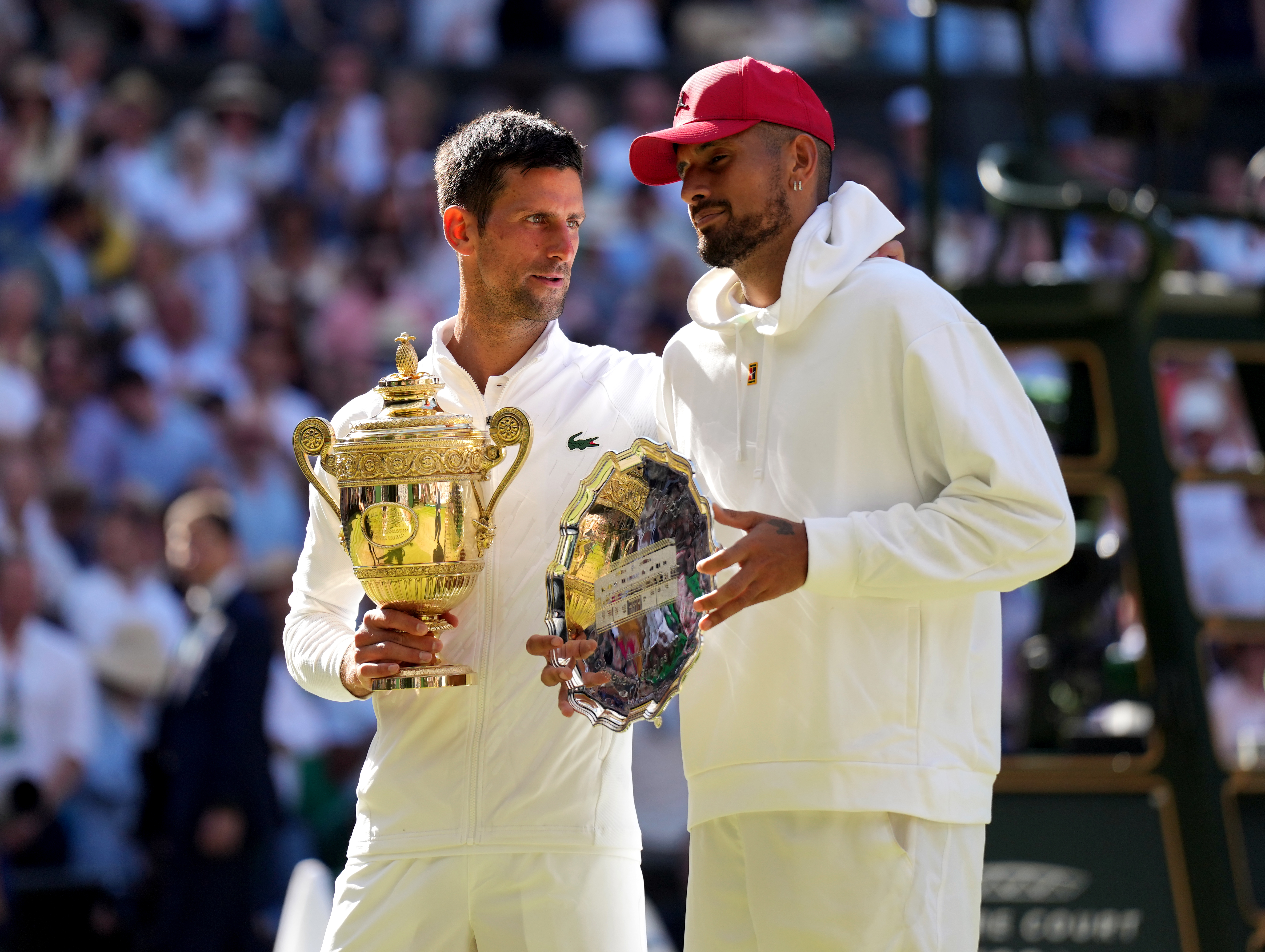 Nick Kyrgios, right, finished runner-up to Novak Djokovic at Wimbledon in 2022