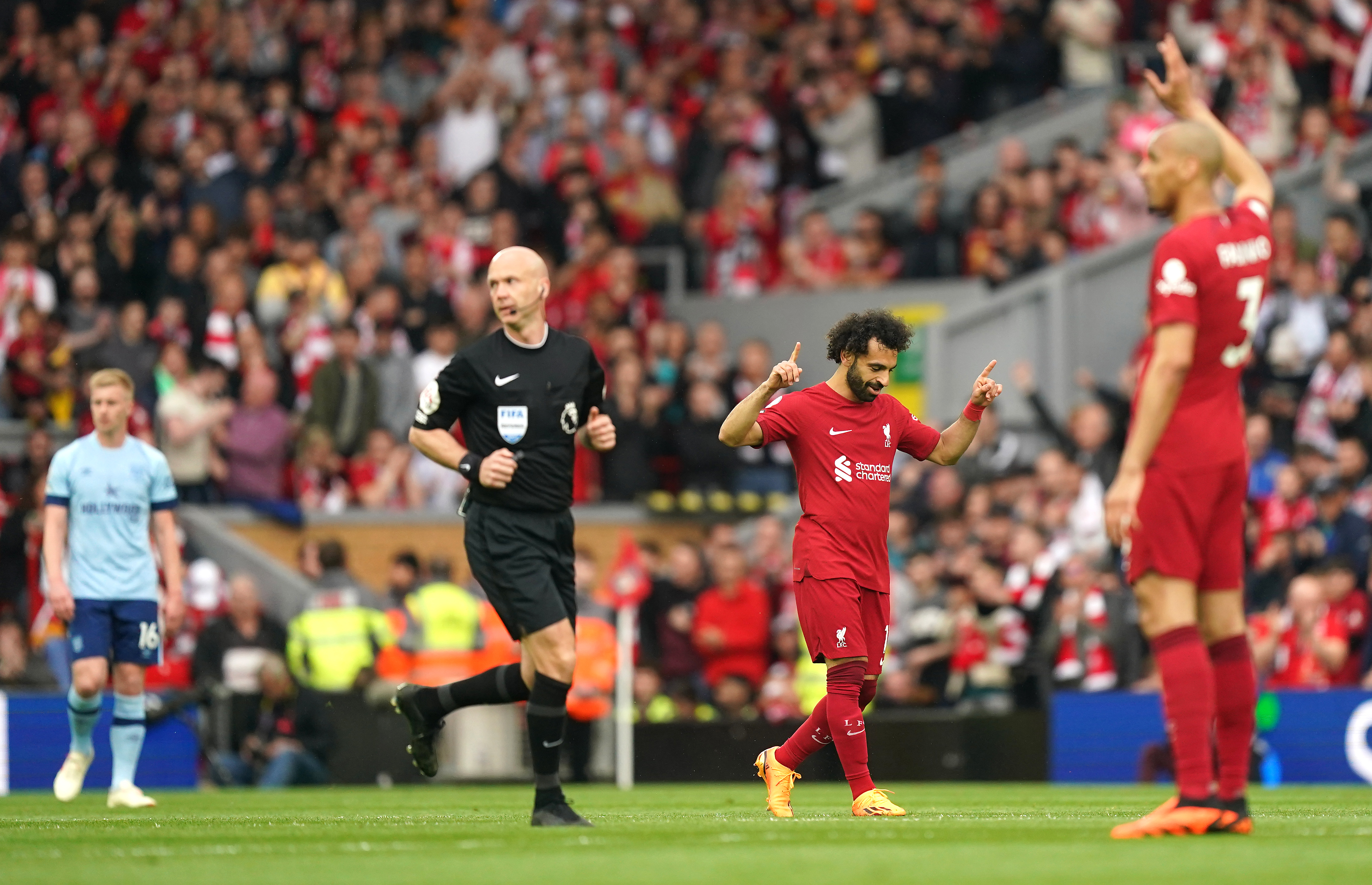 Liverpool’s Mohamed Salah celebrates scoring